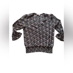 Philosophy Black Floral Print Long Sleeve Blouse Women Large - EUC